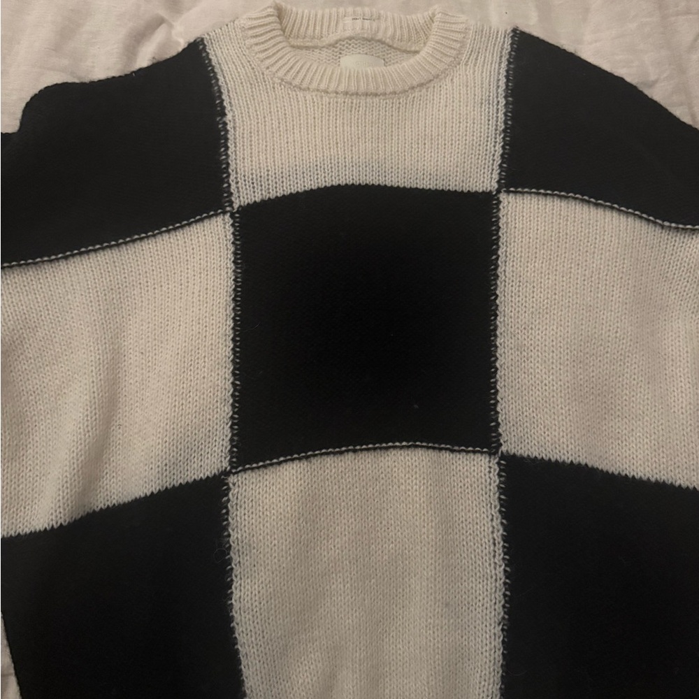 MOTHER Black and White Checkered Crewneck Sweater